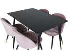 Homelumiere ensemble table table extensible longueur cm120/160 noir et 4 chaises Velvet Velours rose noir décor laiton.
