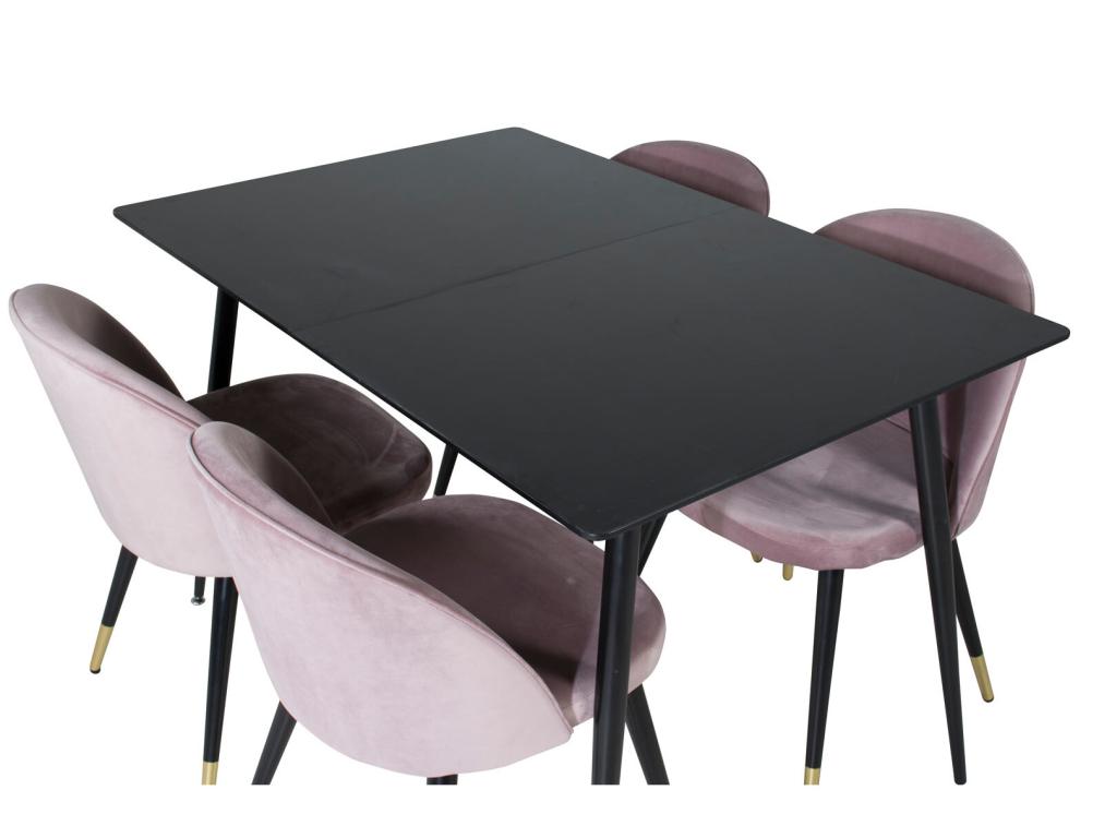 Homelumiere ensemble table table extensible longueur cm120/160 noir et 4 chaises Velvet Velours rose noir décor laiton.