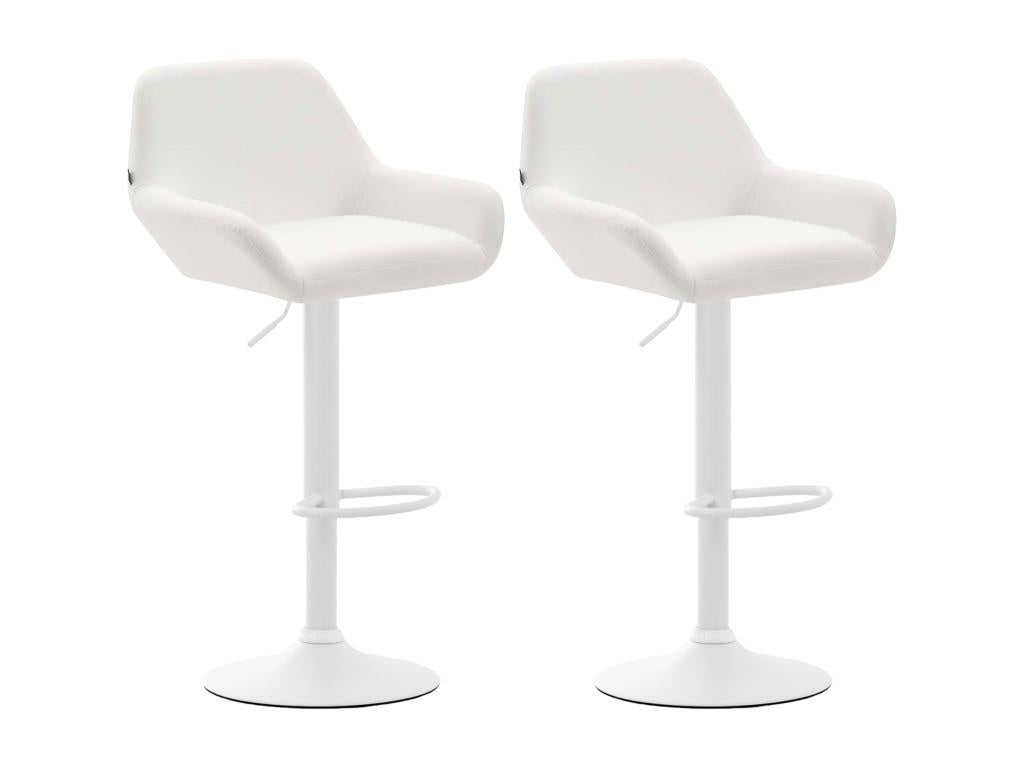 Lot de 2 Tabouret de bar - Similicuir PVC / Métal noir mat - Blanc - Homelumiere