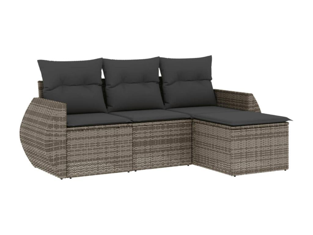 Salon de jardin 4 pcs avec coussins gris résine tressée 13569CJGU