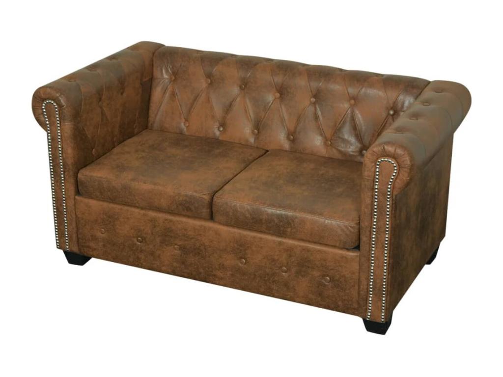 Canapé Homelumiere 2 places cuir artificiel marron