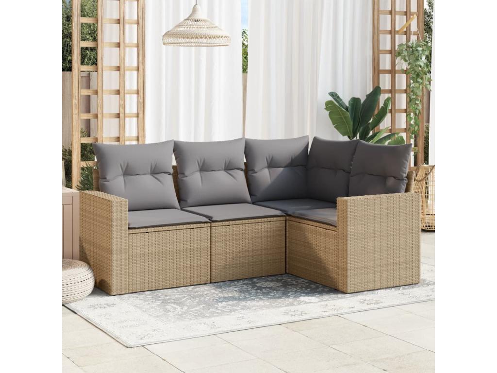 Salon de jardin avec coussins 4 pcs beige résine tressée
