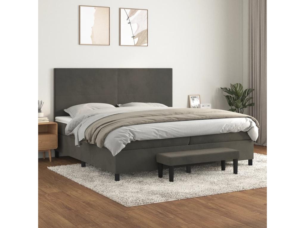 Lit à sommier tapissier et matelas Gris foncé 200x200cm Velours