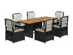 Ensemble à manger de jardin coussins 7pcs Noir Résine tressée