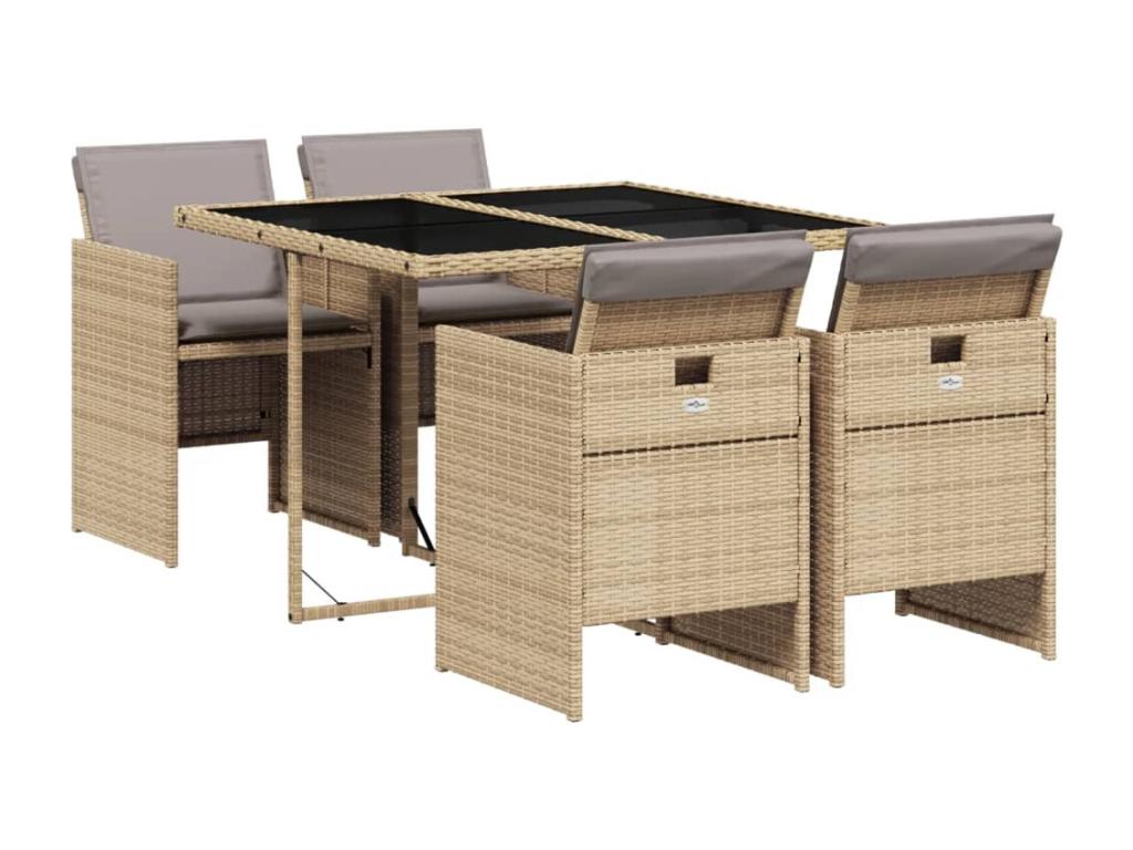 Ensemble à manger de jardin coussins 5 pcs méHomelumiere beige rotin