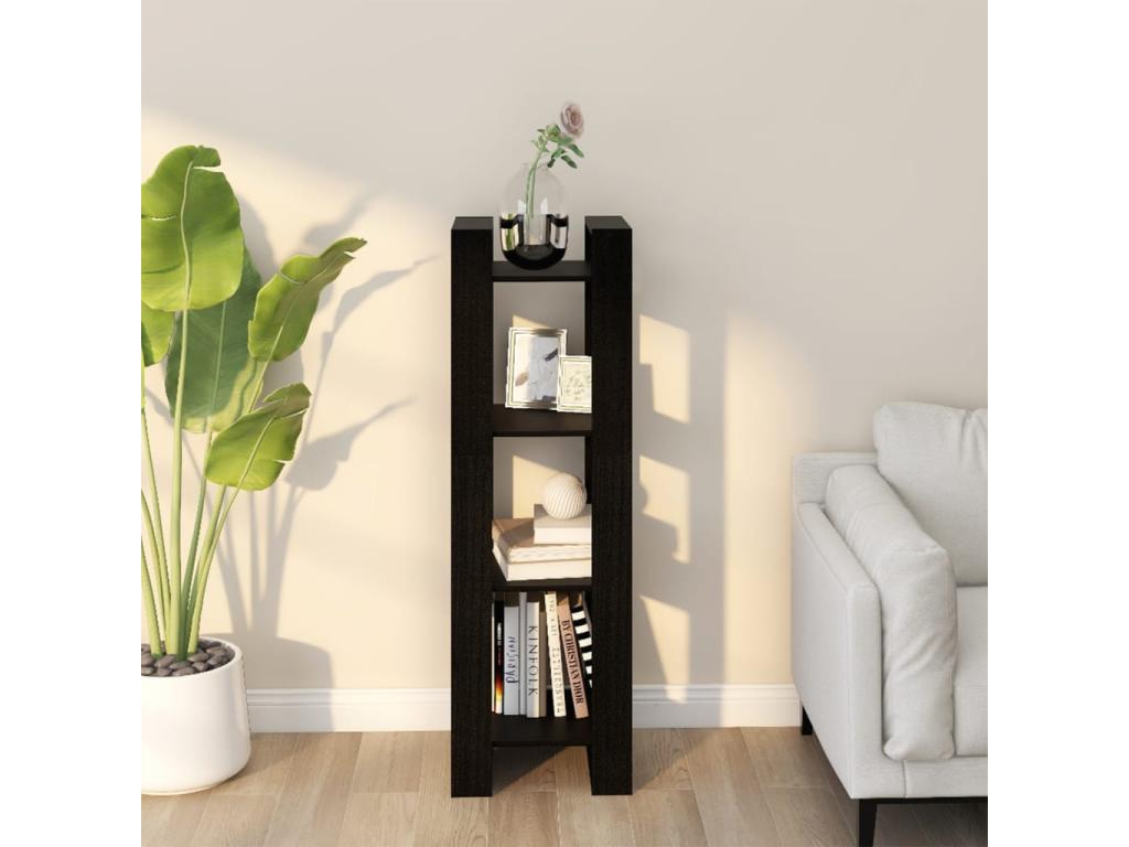 Bibliothèque/Séparateur de pièce Noir 41x35x125 cm Pin massif