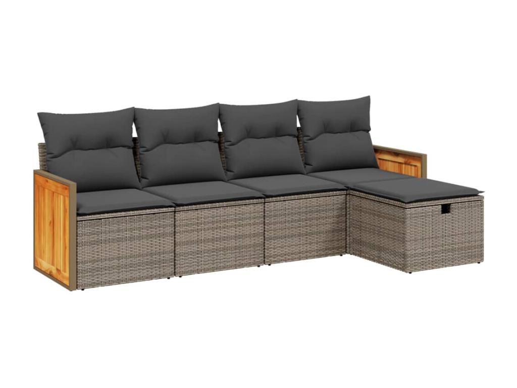 Salon de jardin 5 pièces avec coussins gris résine tressée