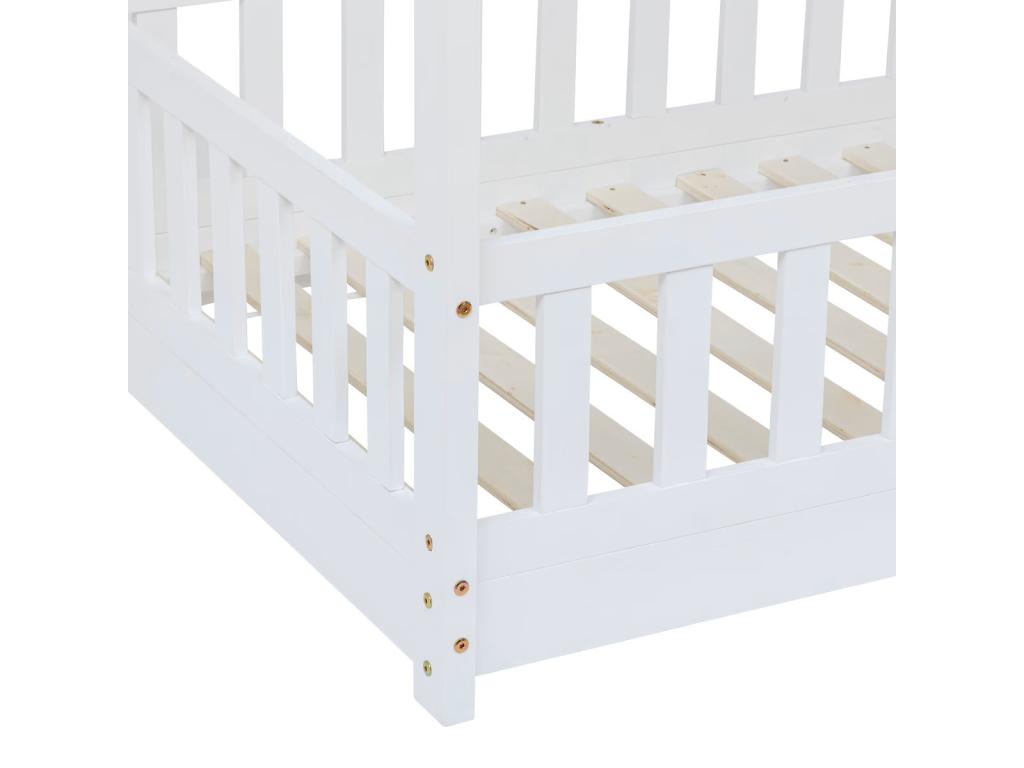Lit pour cabane enfant en bois coloris blanc - Longueur 195 x Profondeur 98 x Hauteur 145.5 cm