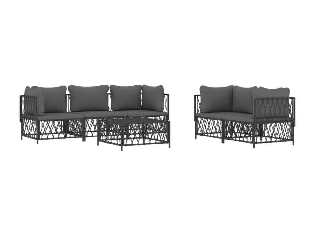 Salon de jardin avec coussins 6 pcs acier anthracite