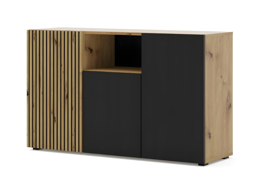 Commode de rangement Meuble Noir/Chêne artisanal 135x42x82cm Homelumiere 3D C Homelumiere