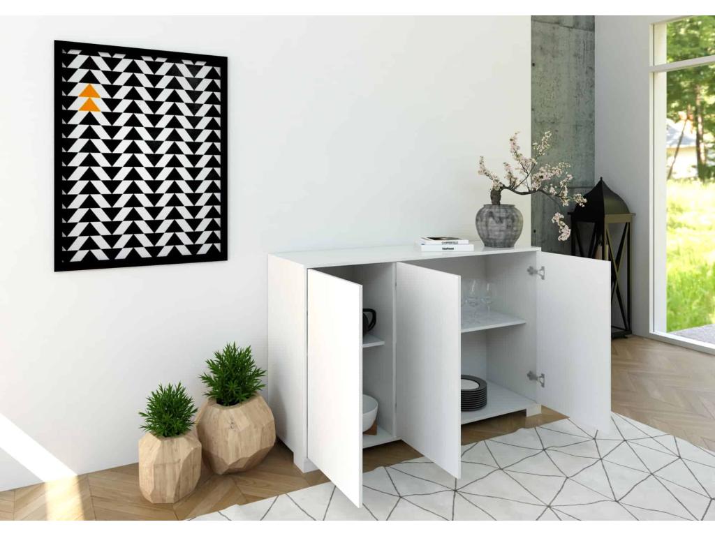 Buffet bas 3 portes 130x40x83 cm Homelumiere blanc brillant