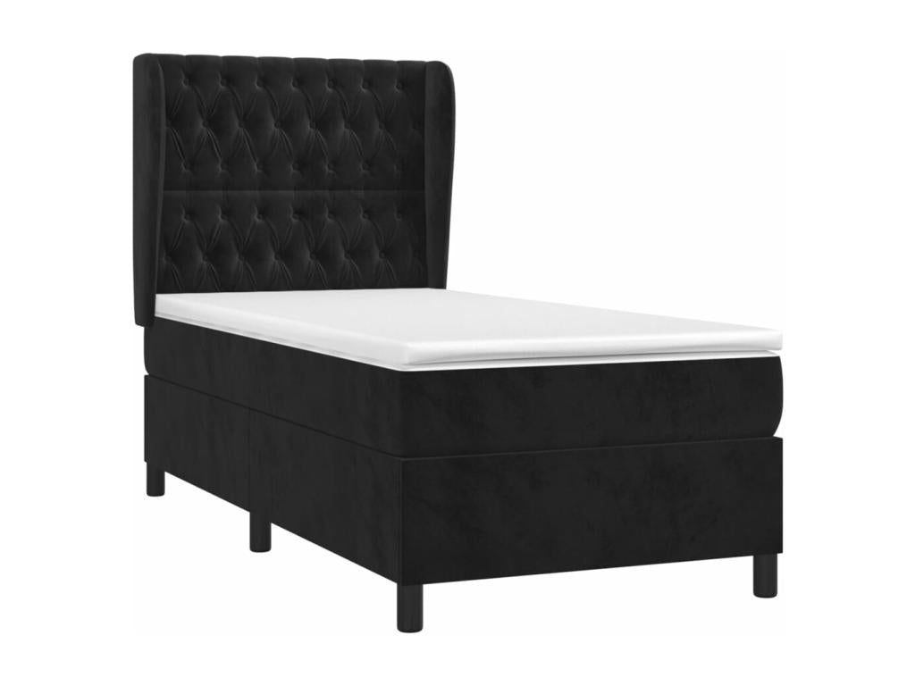 Lit à sommier tapissier avec matelas Noir 90x200 cm Velours