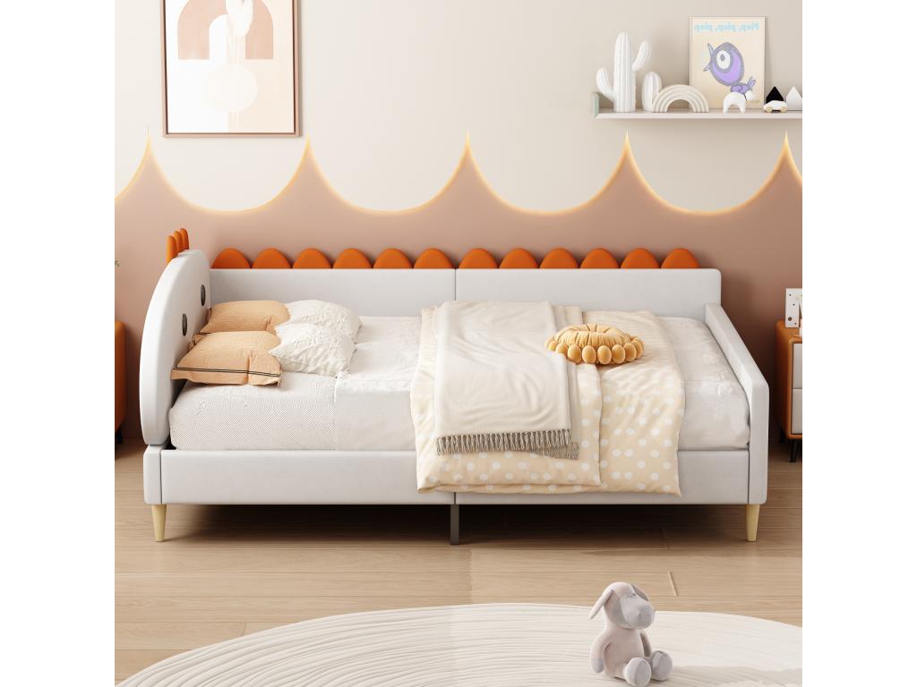 Lit banquette pour enfant 140x200cm - tissu en velours - Beige
