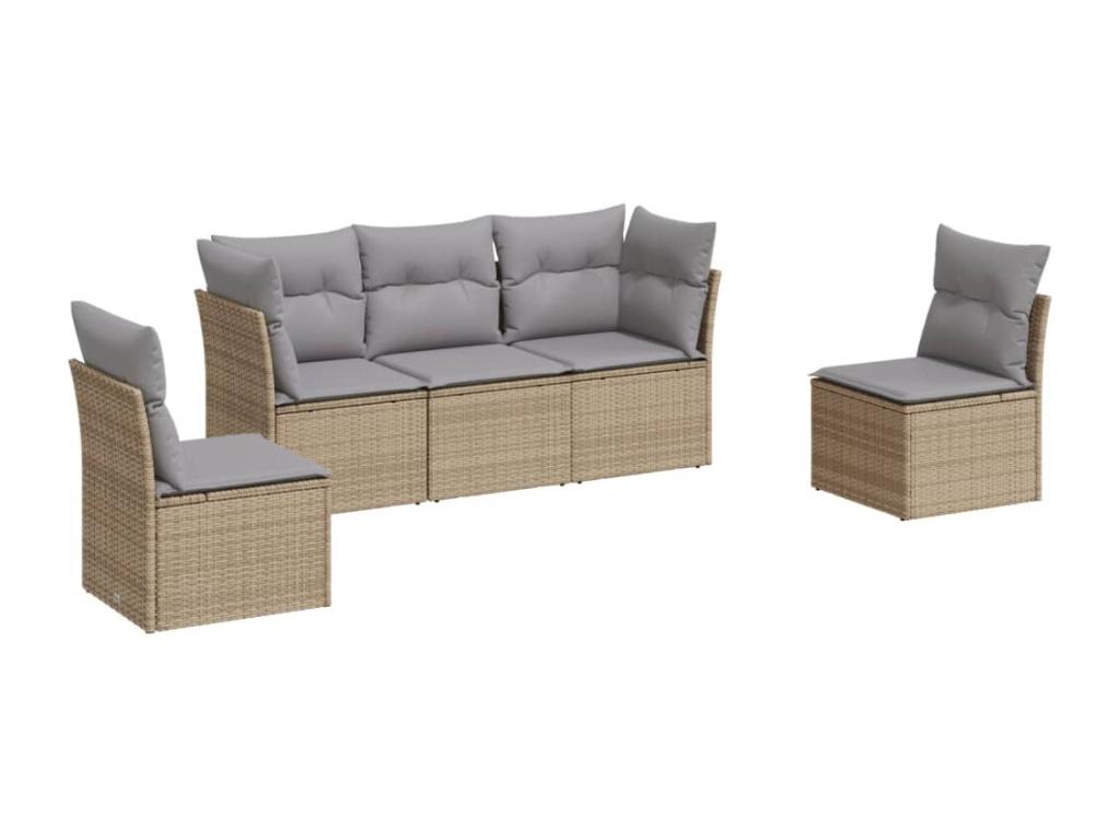 Salon de jardin avec coussins 5 pcs beige résine tressée