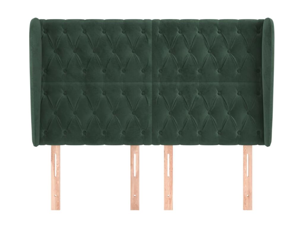 Tête de lit avec oreilles Vert foncé 147x23x118/128 cm Velours