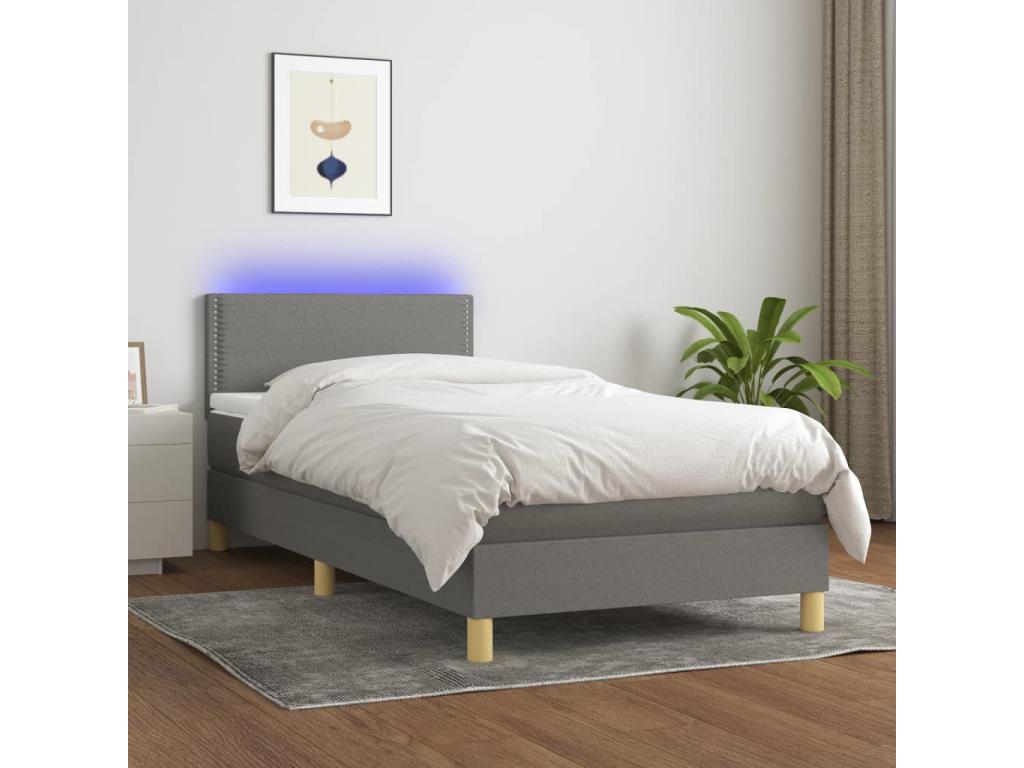 Sommier tapissier avec matelas et LED Gris foncé 80x200cm Tissu