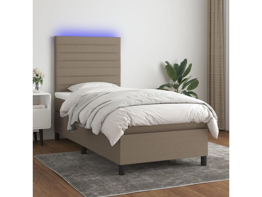 Sommier tapissier avec matelas et LED Homelumiere 90x200 cm Tissu