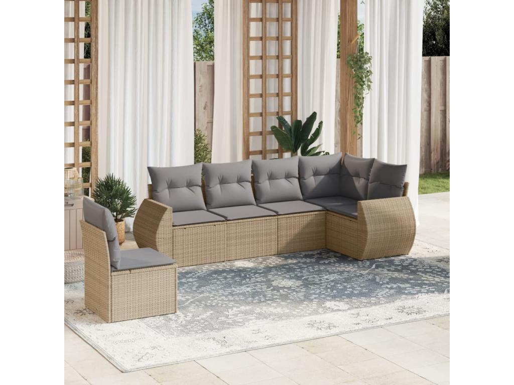 Salon de jardin avec coussins 6 pcs beige résine tressée