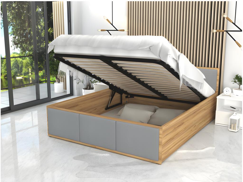 Lit Homelumiere T 120x200 coffre - Sommier inclus Chêne - gris clair