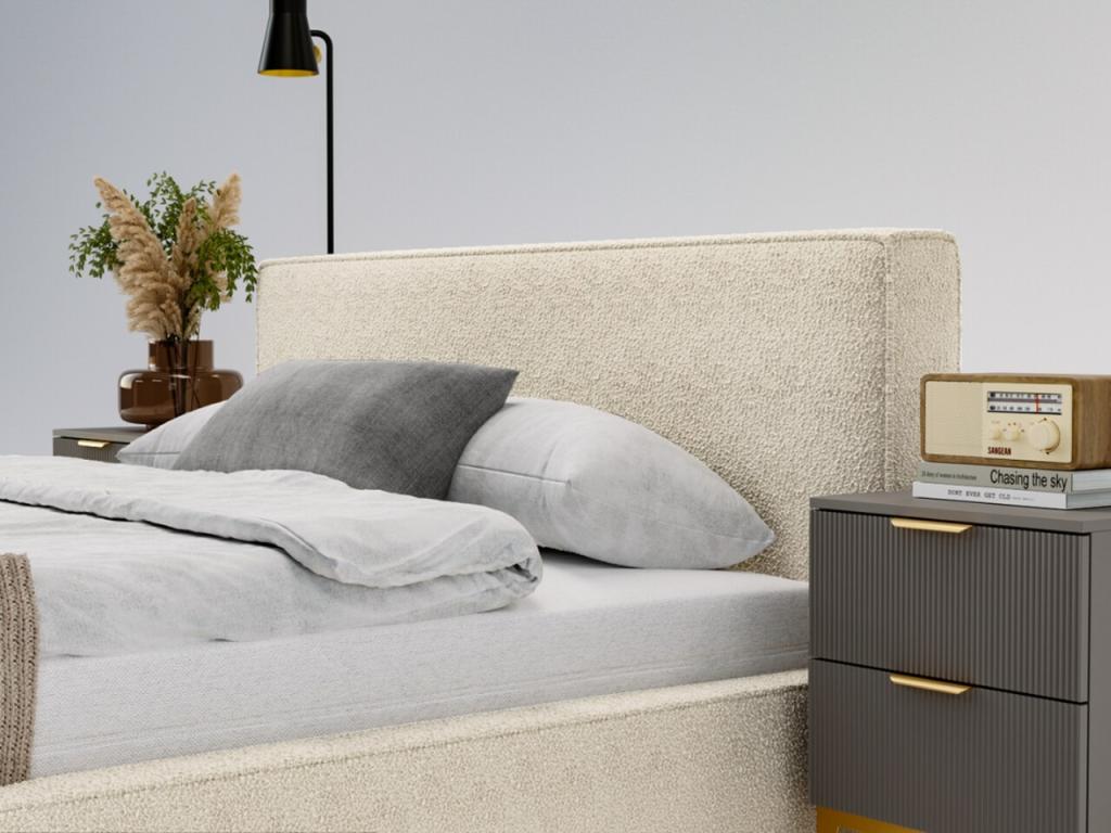 Lit rembourré avec rangement - 120x200 - lit double - bouclé - beige - Homelumiere