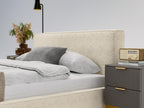 Lit rembourré avec rangement - 120x200 - lit double - bouclé - beige - Homelumiere