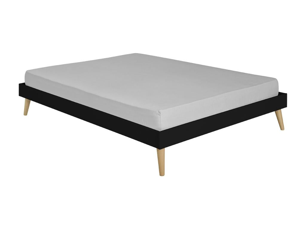 Pack lit 2 places avec pieds et matelas 140x190 cm bois massif noir Homelumiere