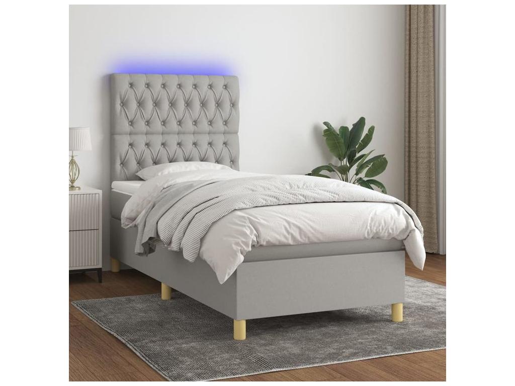 Sommier à Homelumiere de lit et matelas et LED Gris clair 90x200