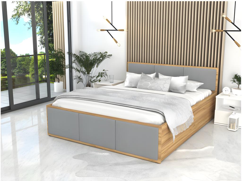 Lit Homelumiere T 120x200 coffre - Sommier inclus Chêne - gris clair