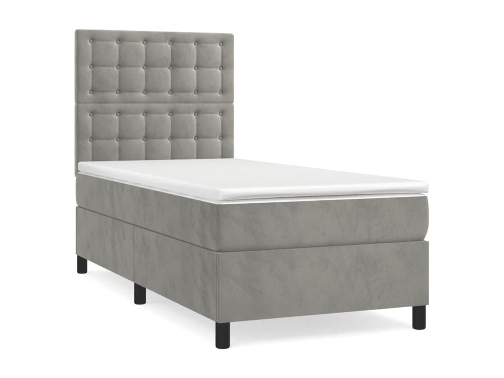 Lit à sommier tapissier et matelas Gris clair 90x190 Velours