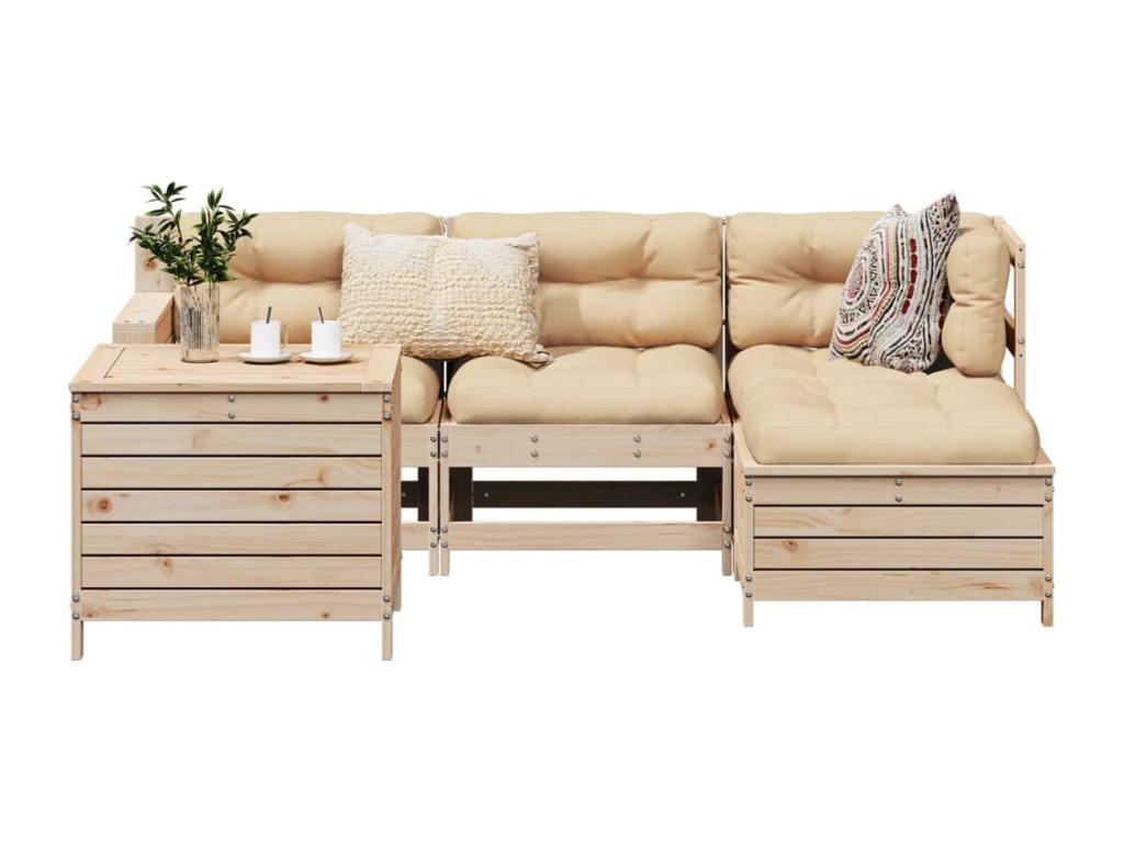 Salon de jardin 5 pièces bois de pin massif