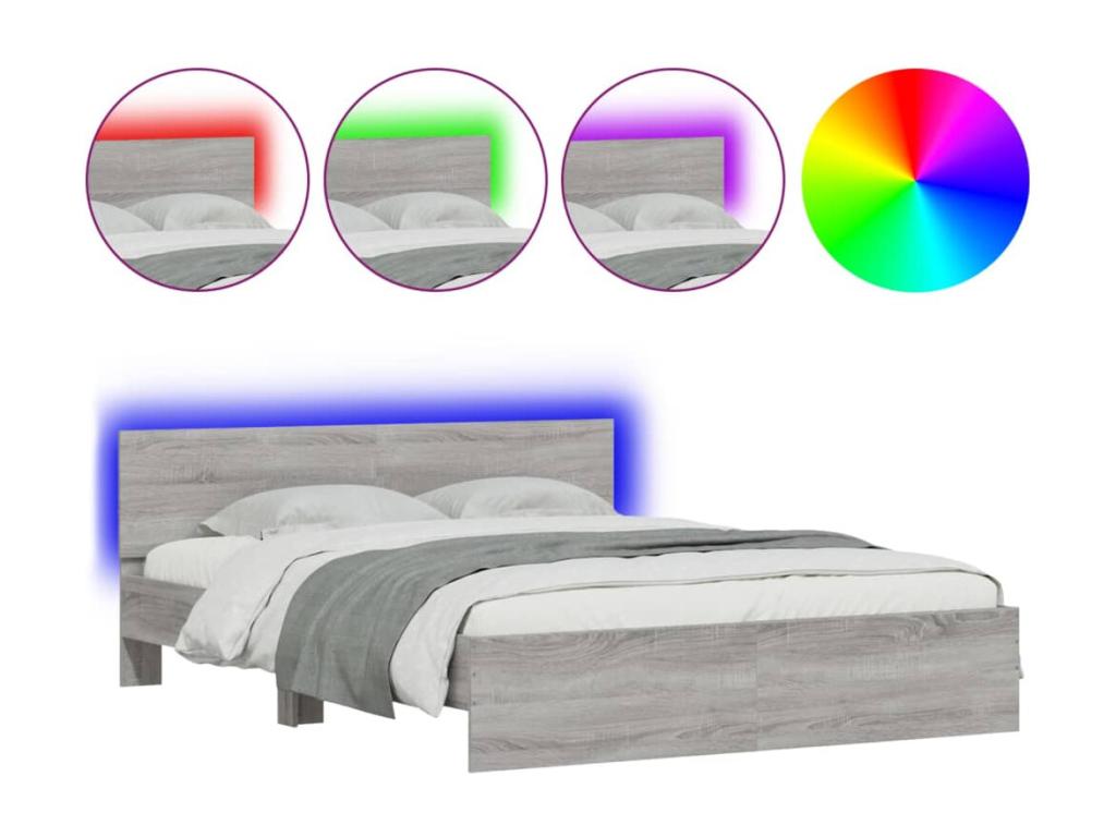 Cadre de lit avec tête de lit et LED Delimoa gris 160x200 cm 91500PFEI