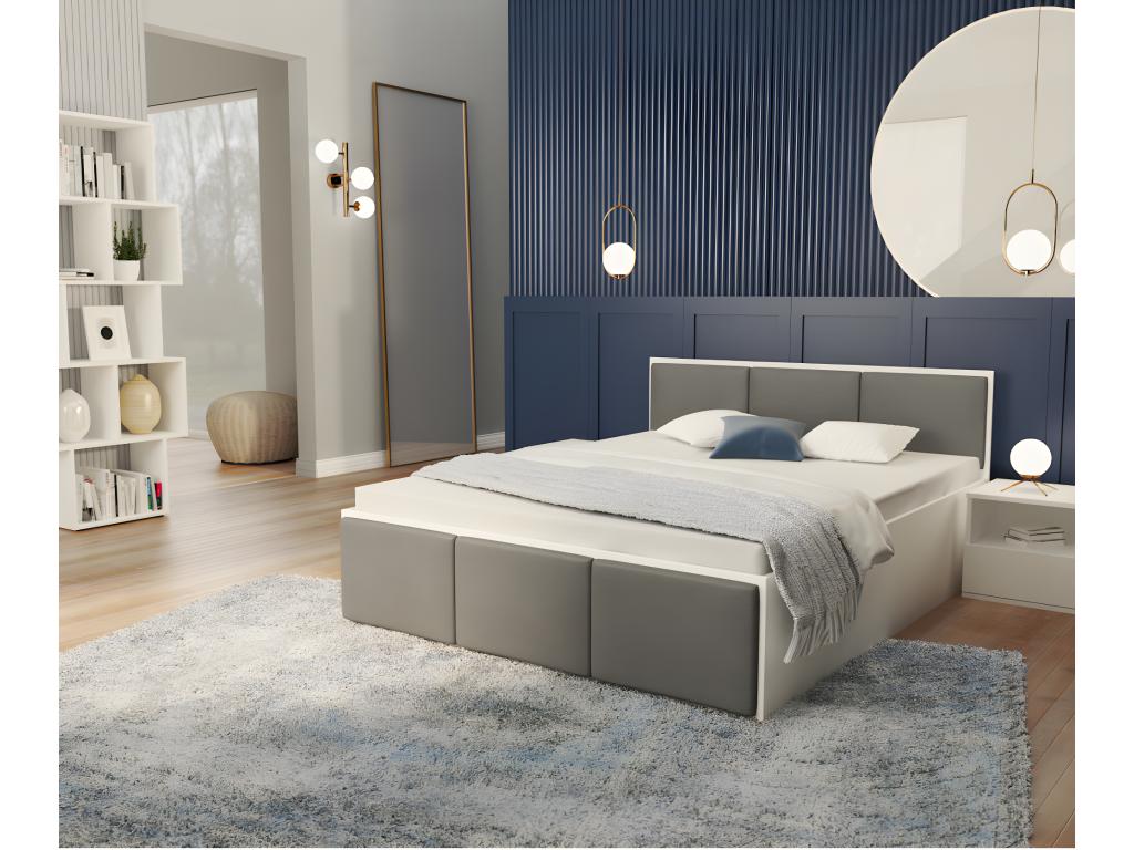 Lit Homelumiere T 160x200 coffre - Sommier inclus Blanc - Gris foncé