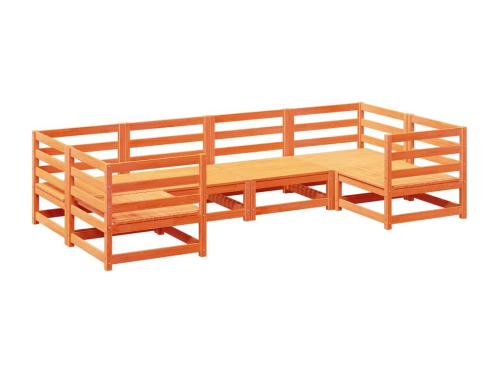 Salon de jardin 6 pcs cire marron bois de pin massif