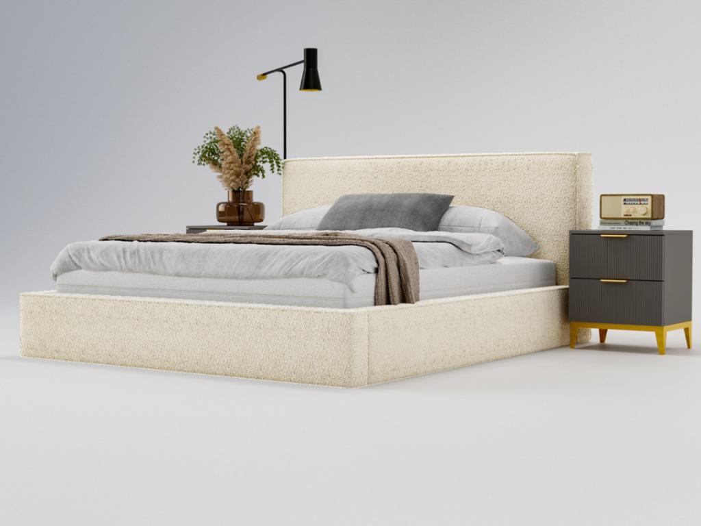 Lit rembourré avec rangement - 120x200 - lit double - bouclé - beige - Homelumiere