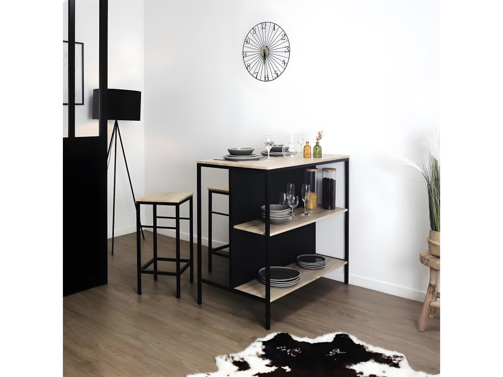 Homelumiere - Table Ilot avec Tabourets en MDF et Pieds Métal Noir