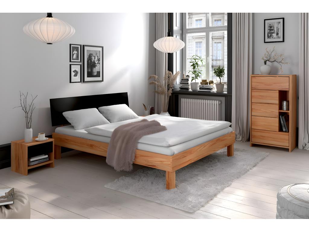 Homelumiere - Lit avec tête de lit en MDF 140x200 en cœur de hêtre finition à l'huile naturelle