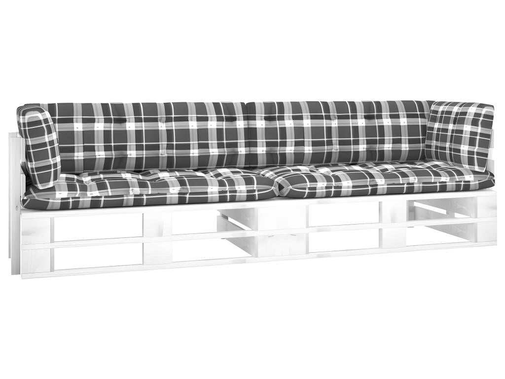 Canapé palette 2 places avec coussins Pin imprégné de blanc