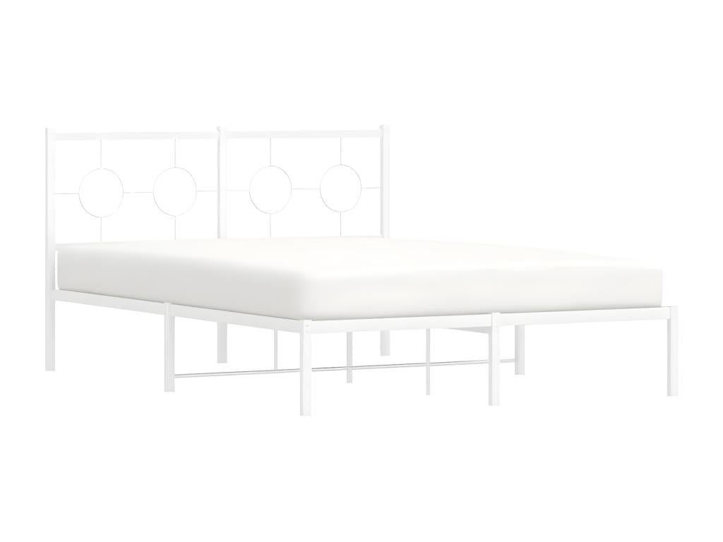Cadre de lit métal sans matelas et tête de lit blanc 135x190 cm