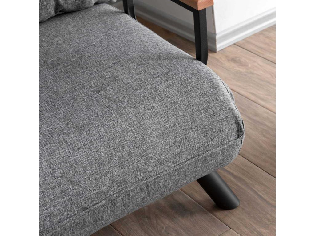 Fauteuil convertible Homelumiere Métal Noir et Lin Gris clair