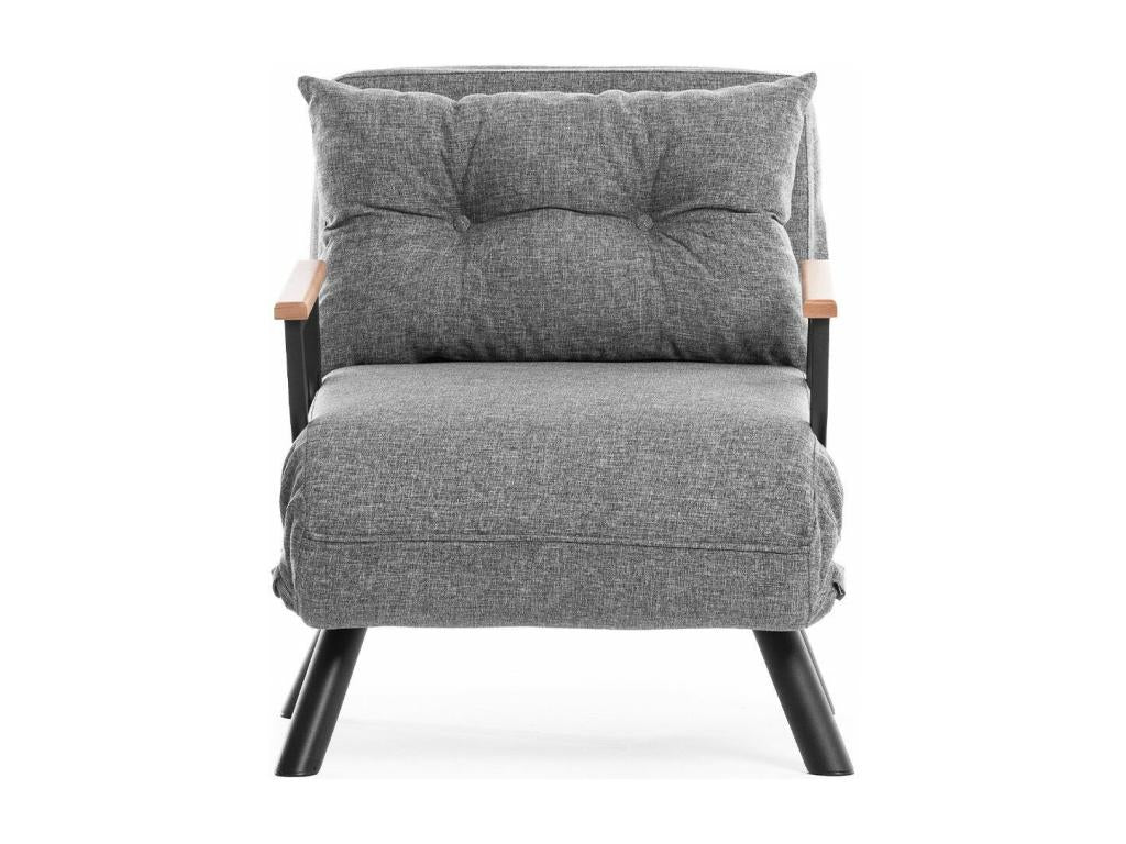 Fauteuil convertible Homelumiere Métal Noir et Lin Gris clair