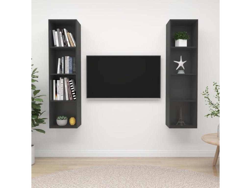 Meubles TV muraux 2 pièces Gris Aggloméré