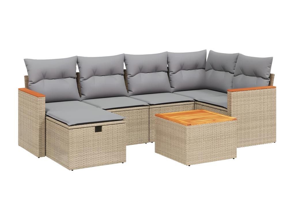 Salon de jardin avec coussins 7pcs méHomelumiere beige résine tressée