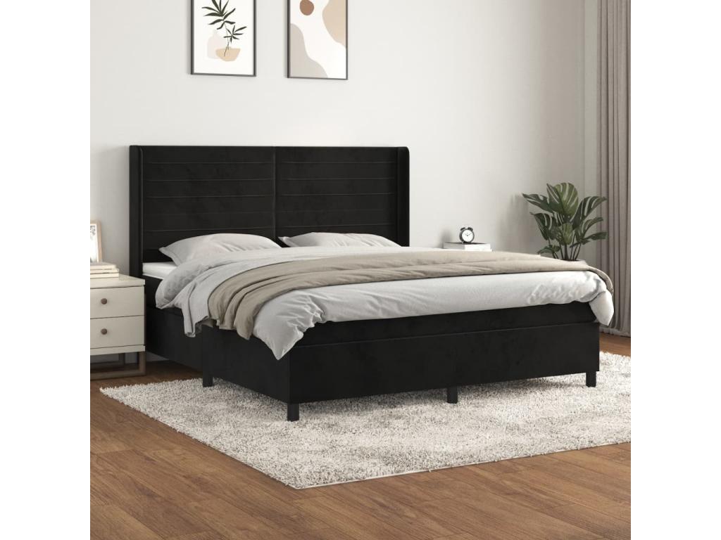 Sommier à Homelumière de lit avec matelas Noir 180x200 Velours