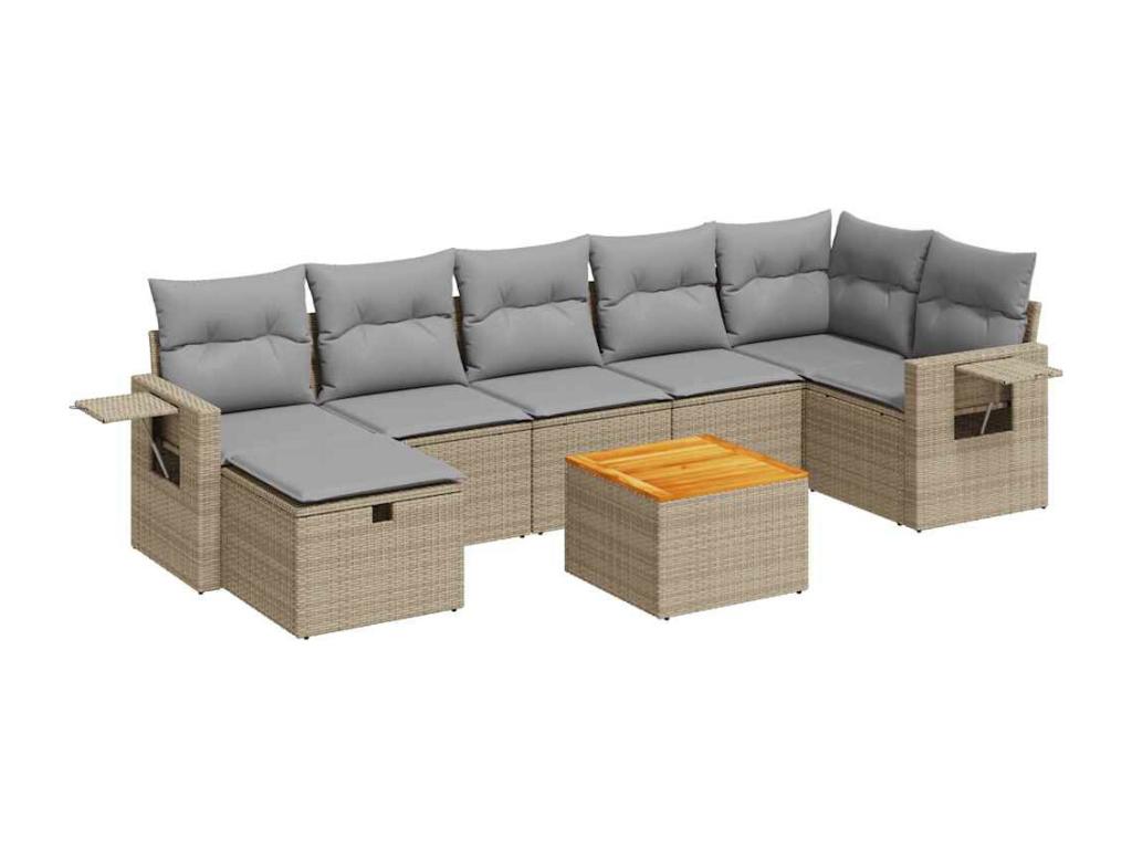 Salon de jardin avec coussins 8 pcs beige résine tressée