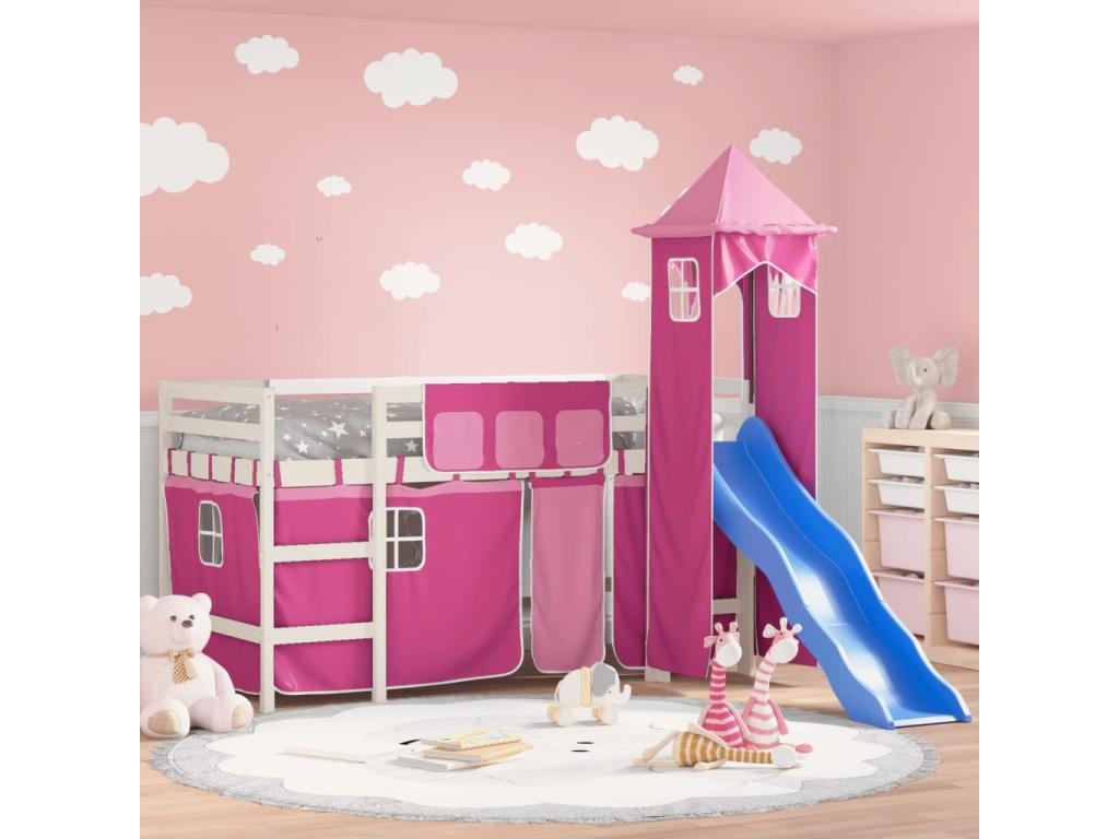Lit mezzanine enfant avec tour sans matelas rose 80x200 cm