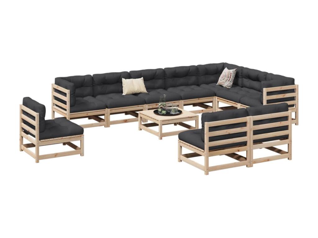 Salon de jardin 11 pcs bois de pin massif