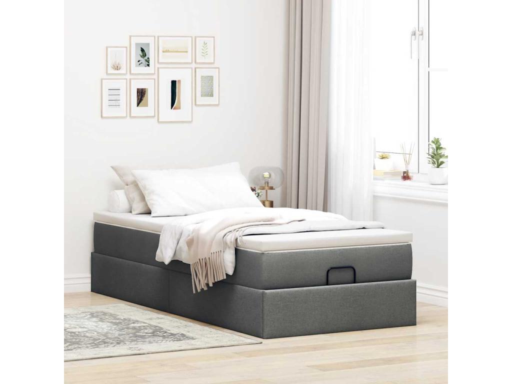 Cadre de lit Homelumiere avec matelas gris foncé 100x200 cm tissu