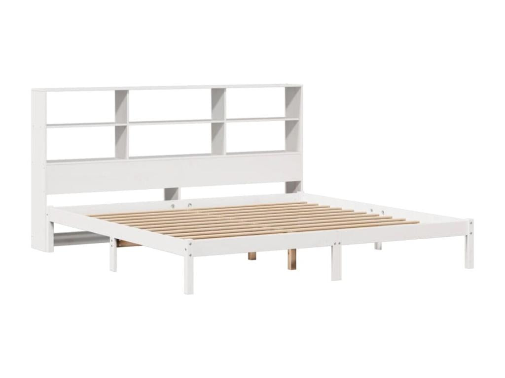 Lit bibliothèque sans matelas blanc 200x200 cm bois pin massif