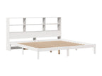 Lit bibliothèque sans matelas blanc 200x200 cm bois pin massif