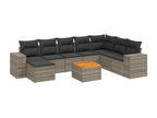 Salon de jardin 9 pcs avec coussins gris résine tressée